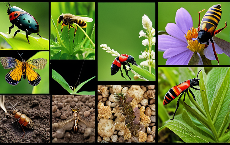 **Prompt 1: The Essential Invisible World**
    "A vibrant, thriving natural ecosystem teeming with diverse insects, capturing their intricate beauty and vital roles. Focus on close-ups of bees diligently pollinating colorful flowers, butterflies gracefully fluttering amidst lush greenery, and various beetles and dragonflies integrated into healthy soil and clean water environments. The scene should evoke a sense of ecological balance and the invaluable, often unseen, contributions of insects to nature. Emphasize biodiversity, natural light, and a detailed, macro photography style with vivid colors."