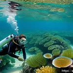 해양 생태계 - A vibrant underwater scene depicting a thriving Posidonia oceanica seagrass meadow in the Mediterran...