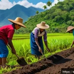 자연 서식지 복원 - A vibrant scene of a rural Latin American community actively participating in ecological restoration...