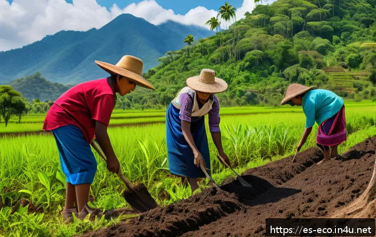 자연 서식지 복원 - A vibrant scene of a rural Latin American community actively participating in ecological restoration...
