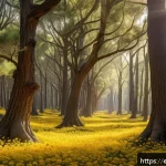 공생과 기생 - A vibrant Mediterranean forest scene in southern Spain during springtime, showing sunlit pine and ho...